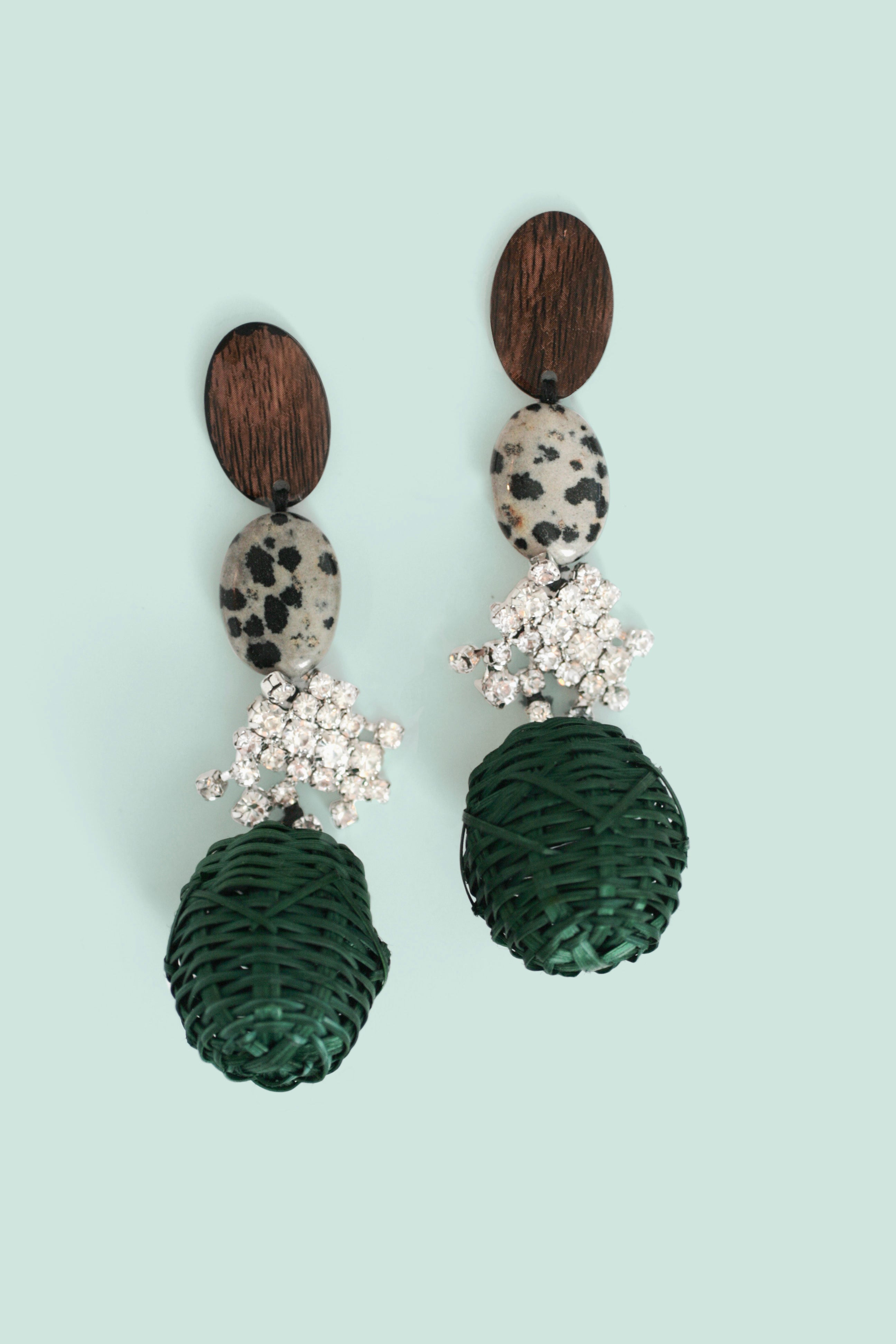 Handmade Wicker Basket Weave Earrings - Bohemian Green Statement Jewelry for Women | Perfect for Summer Festivals, Beach Vacations & Boho Chic Outfits