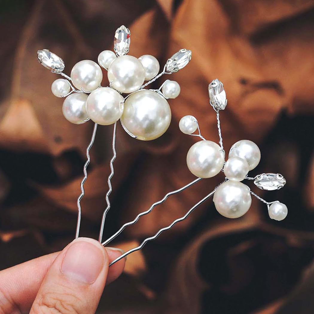 Casdre Pearl & Crystal Bridal Hair Pins - Silver Wedding Hair Accessories for Women & Girls (2-Pack) | Perfect for Bridal Showers, Weddings & Special Occasions