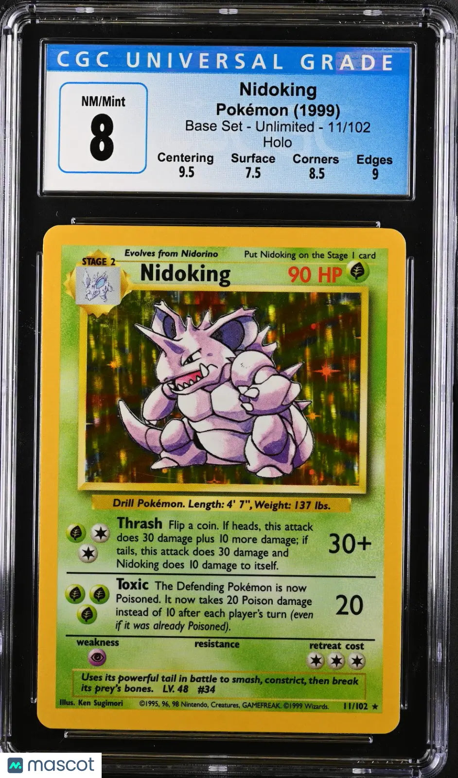 1999 Pokémon Unlimited Nidoking Holo English CGC 8 11/102 - Rare Collectible Trading Card for Gaming & Investment - Perfect for Pokémon Fans, Collectors, and Card Battles
