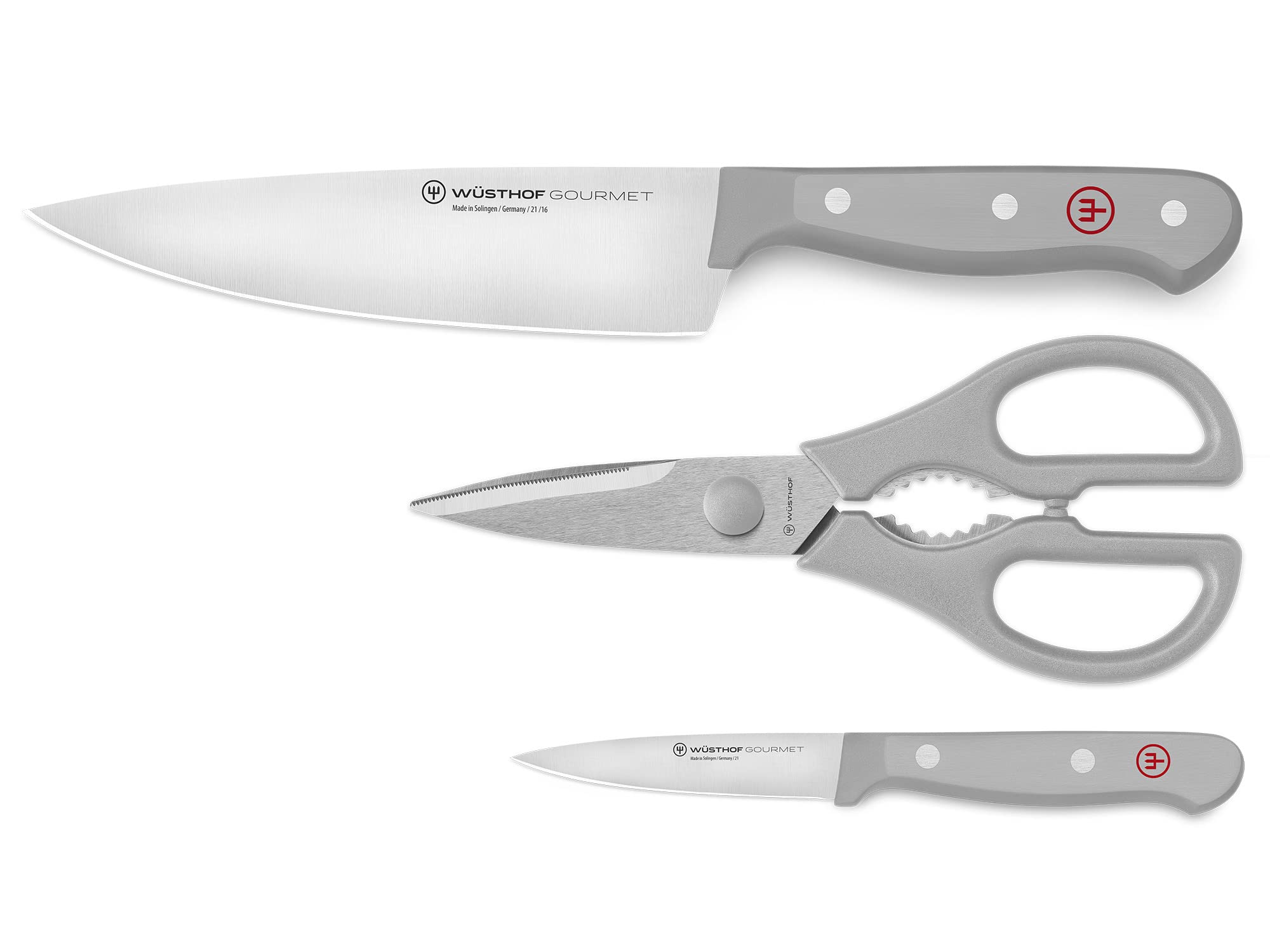 WÜSTHOF Gourmet Grey 3-Piece Knife Set - Chef Knife, Paring Knife & Utility Knife - German Stainless Steel Kitchen Cutlery for Chopping, Slicing & Food Prep - Perfect for Home Cooks & Professional Chefs