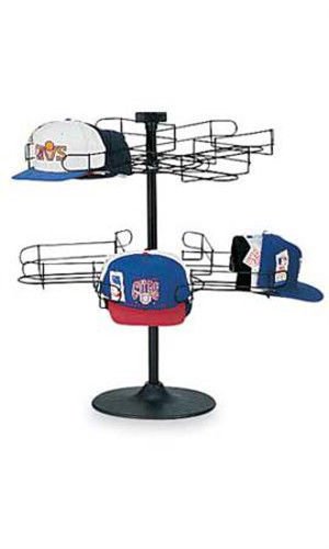 2-Tier Black Rotating Cap Rack with Sign Holder - Kitchen & Bar Storage
