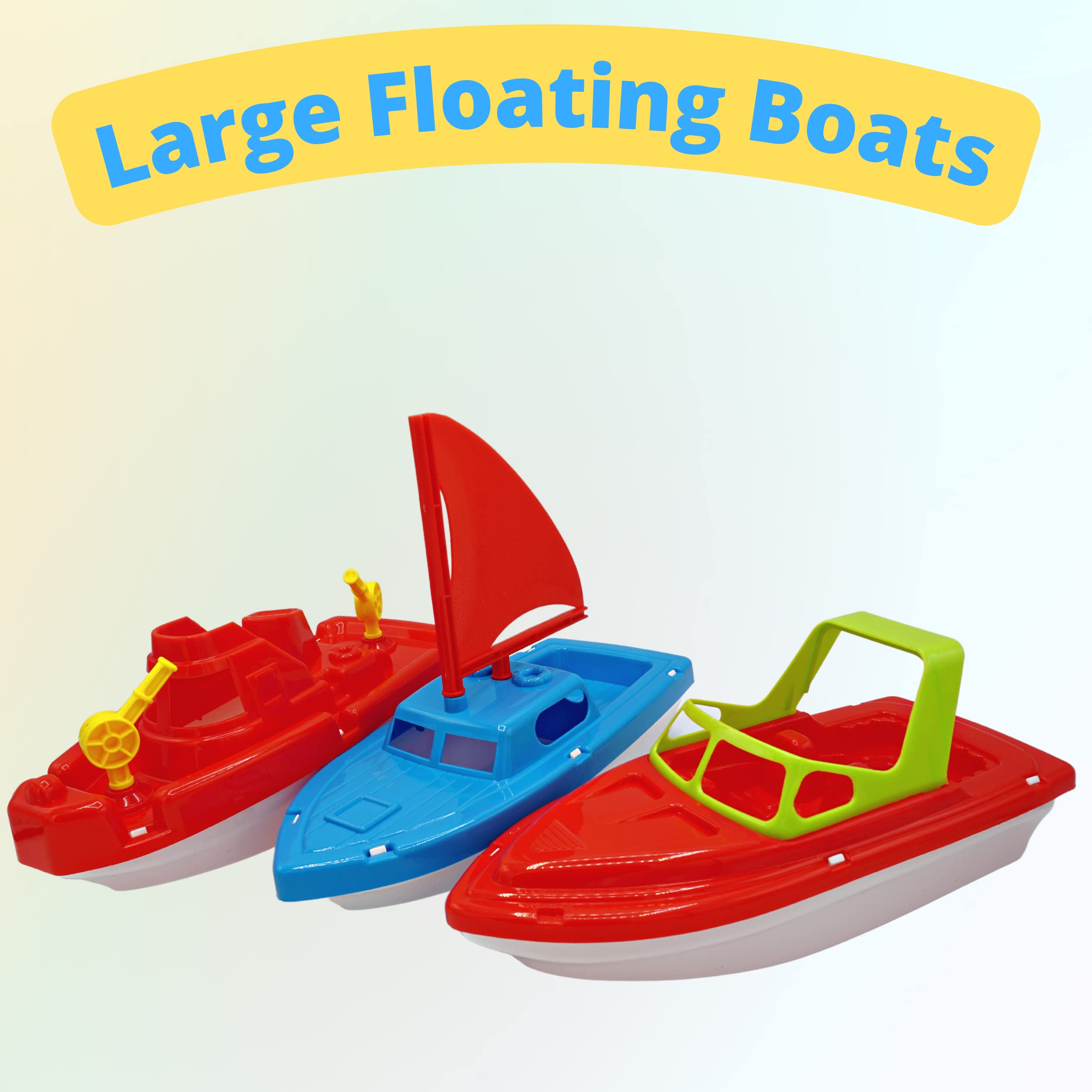 4E's Novelty Toy Boat Bath Toys for Kids & Toddlers - Pack of 3 Floating Boats (10 Inch) - Bathtub Toys, Pool Toys for Kids, Beach Water Play Toys - Perfect for Indoor & Outdoor Water Fun