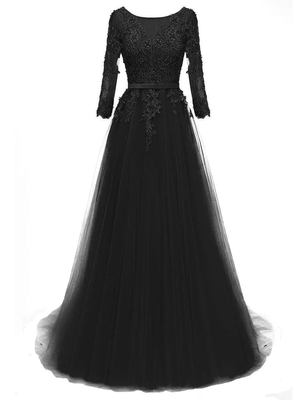 Elegant Long Sleeve Prom Dresses for Women - A-Line Formal Evening Gowns with Lace Applique & Tulle Skirt | Perfect for Homecoming, Quinceañera & Black Tie Events