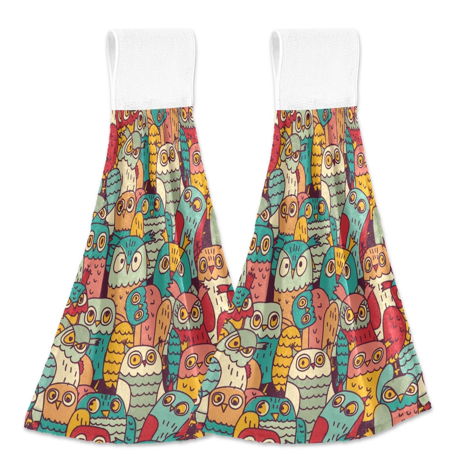 Qilmy Owl Hanging Kitchen Towel Set of 2 - Super Absorbent & Soft Farmhouse Style Dish Towels (12x17 Inch) for Kitchen, Bathroom, Housewarming Gift & Home Decor - Perfect for Drying Dishes, Hand Wiping & Farmhouse Decor