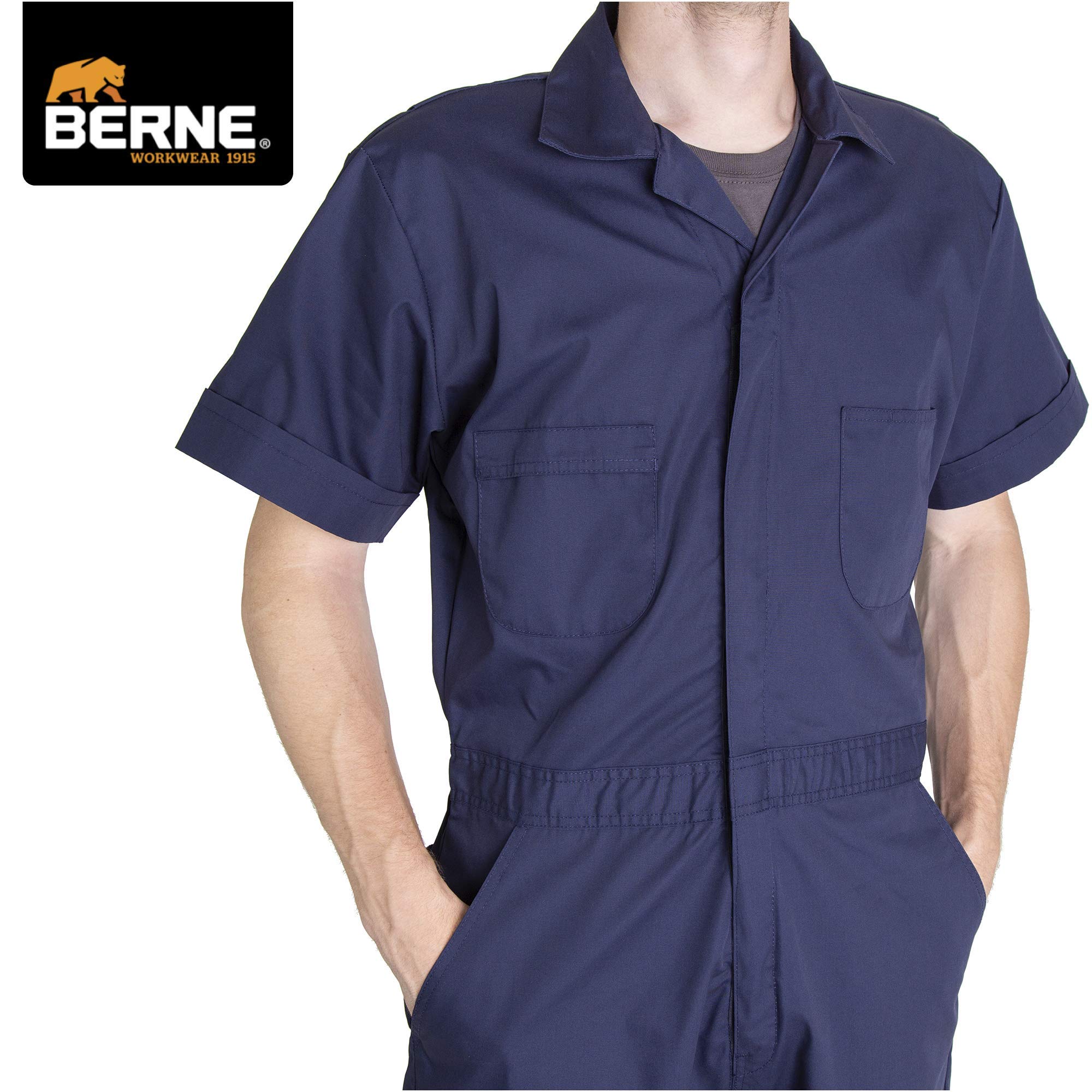 Berne Men's Big & Tall Poplin Short Sleeve Coverall Work Jumpsuit - Durable Lightweight Workwear for Mechanics, Farmers & Outdoor Labor