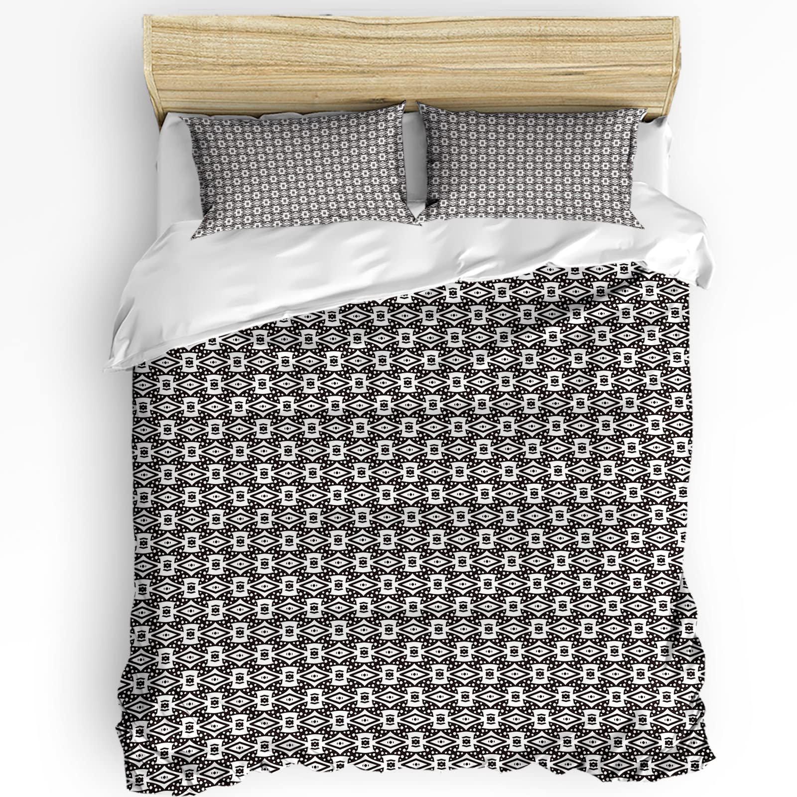 Luxury Geometric Pattern Duvet Cover Set - 3 Piece Monochrome Rhombus Design Soft Comforter Set with Pillowcases, Washable Full Size Bedding for Modern Bedroom Decor | Perfect for Guest Rooms, Master Bedrooms & Cozy Home Styling