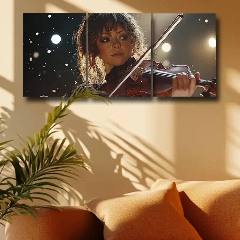 3-Piece Women Playing Violin Metal Wall Art - Ready to Hang Canvas Prints for Living Room, Bedroom & Office Decor - Perfect Gift for Music Lovers & Home Interior Design