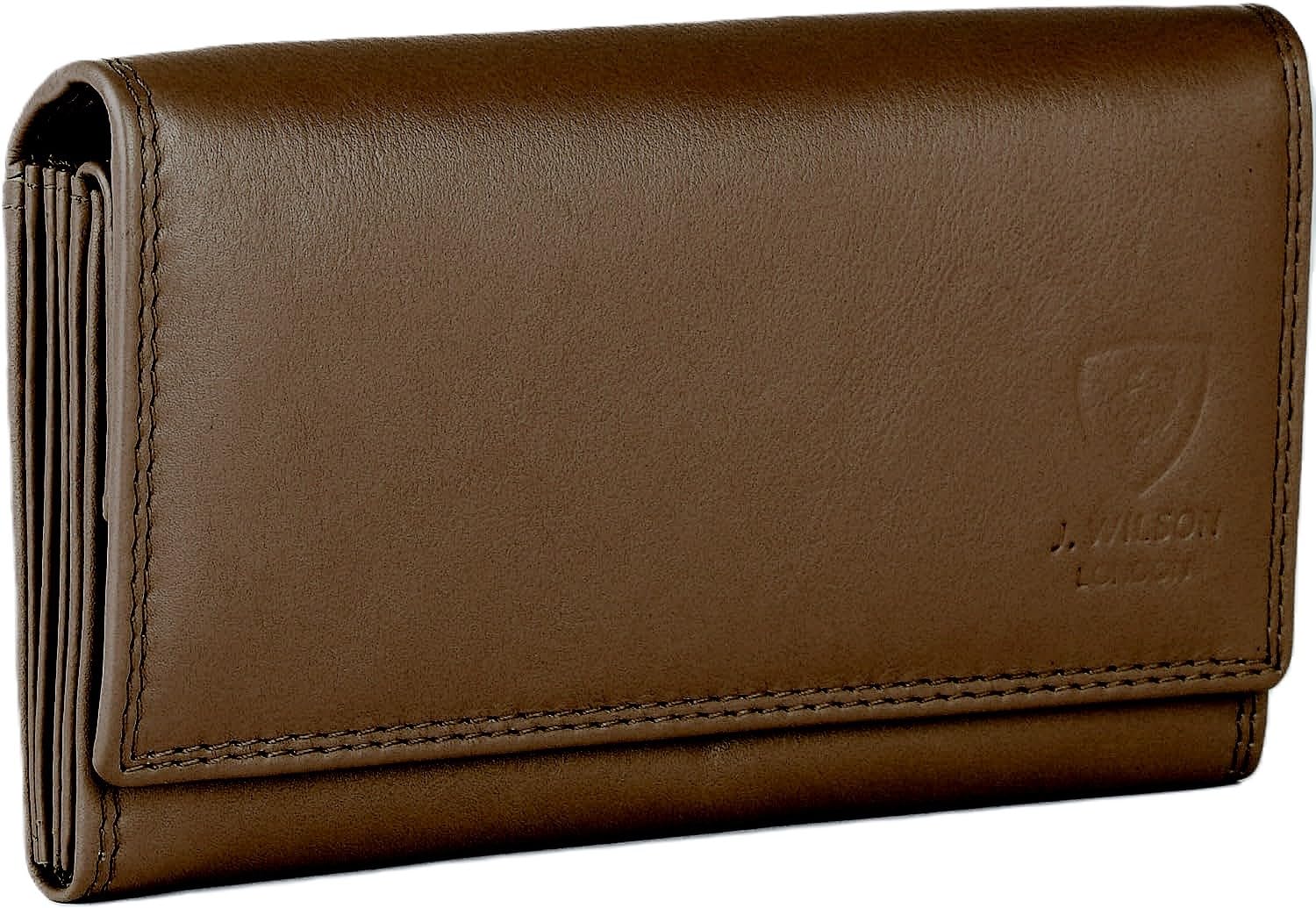 J. Wilson London Women's RFID Blocking Leather Wallet with Zip Coin Pocket - Stylish & Secure Card Holder for Everyday Use (Brown) | Perfect for Travel, Shopping & Daily Essentials