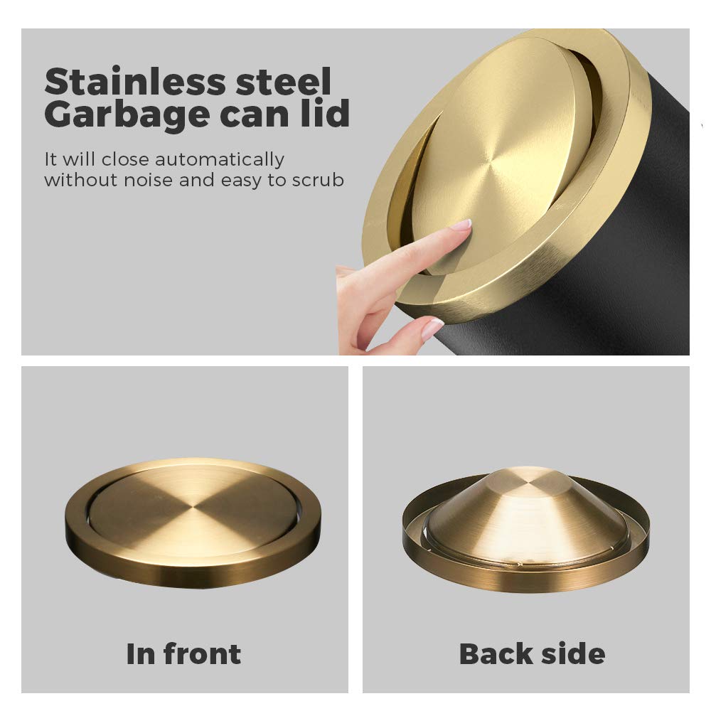 Stainless Steel Trash Can with Lid - 9L for Kitchen, Bathroom & Bedroom