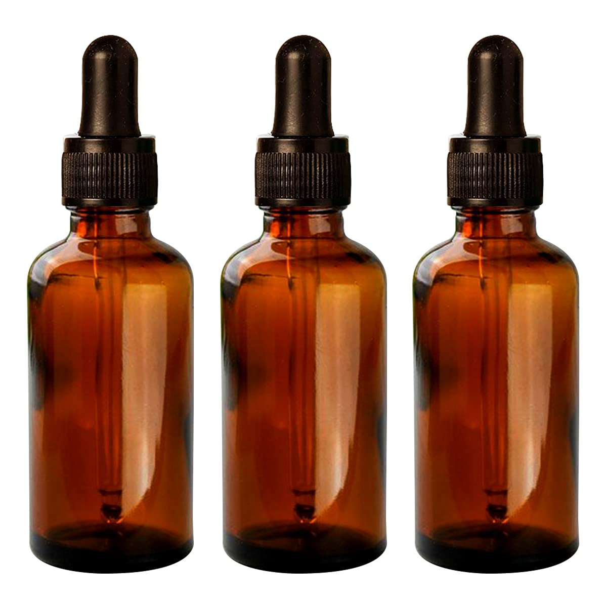NSB Herbals 50ml Amber Round Empty Glass Bottle with Glass Dropper, Black Ring & Silicone Teat - Leak Proof, Refillable, Reusable for Essential Oils, Perfumes, DIY Blends (Pack of 3) | Perfect for Aromatherapy, Travel & Home Storage