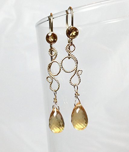 Citrine Gemstone Earrings - 14K Gold Filled Dangle Earrings for Women | 2 Inch Natural Citrine Jewelry | Perfect Birthday, Anniversary & Valentine's Day Gift for Her | Elegant for Parties, Weddings & Date Nights