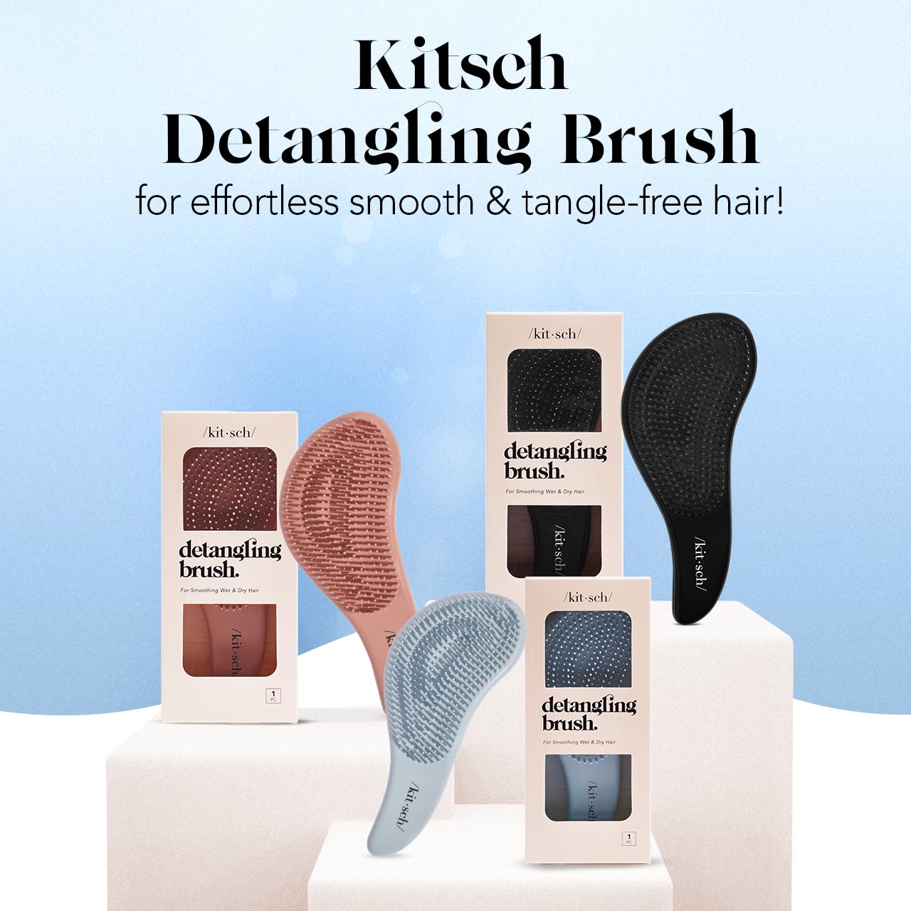 Kitsch Detangling Hair Brush for Curly & Straight Hair - Wet & Dry Use with Flexible Bristles - Hairbrush for Women, Men & Kids - Perfect for Shower, Travel & Daily Styling - Haze Blue