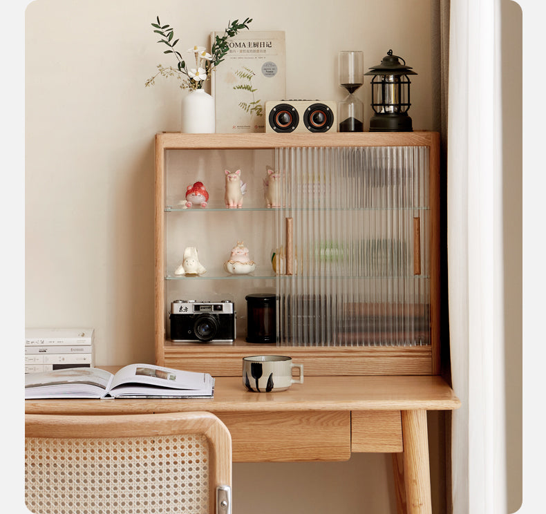 Solid Wood Desktop Locker Storage Cabinet with Glass Sliding Door - Oak, Cherry, Poplar - Perfect for Home Office, Bedroom, and Dorm Organization
