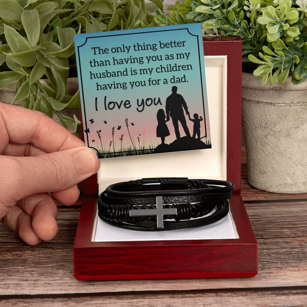 Stylish Leather Cross Bracelet for Men - Thoughtful Gift for Husband from Wife - Perfect for Anniversary, Birthday & Valentine's Day - Ideal for Everyday Wear & Special Occasions