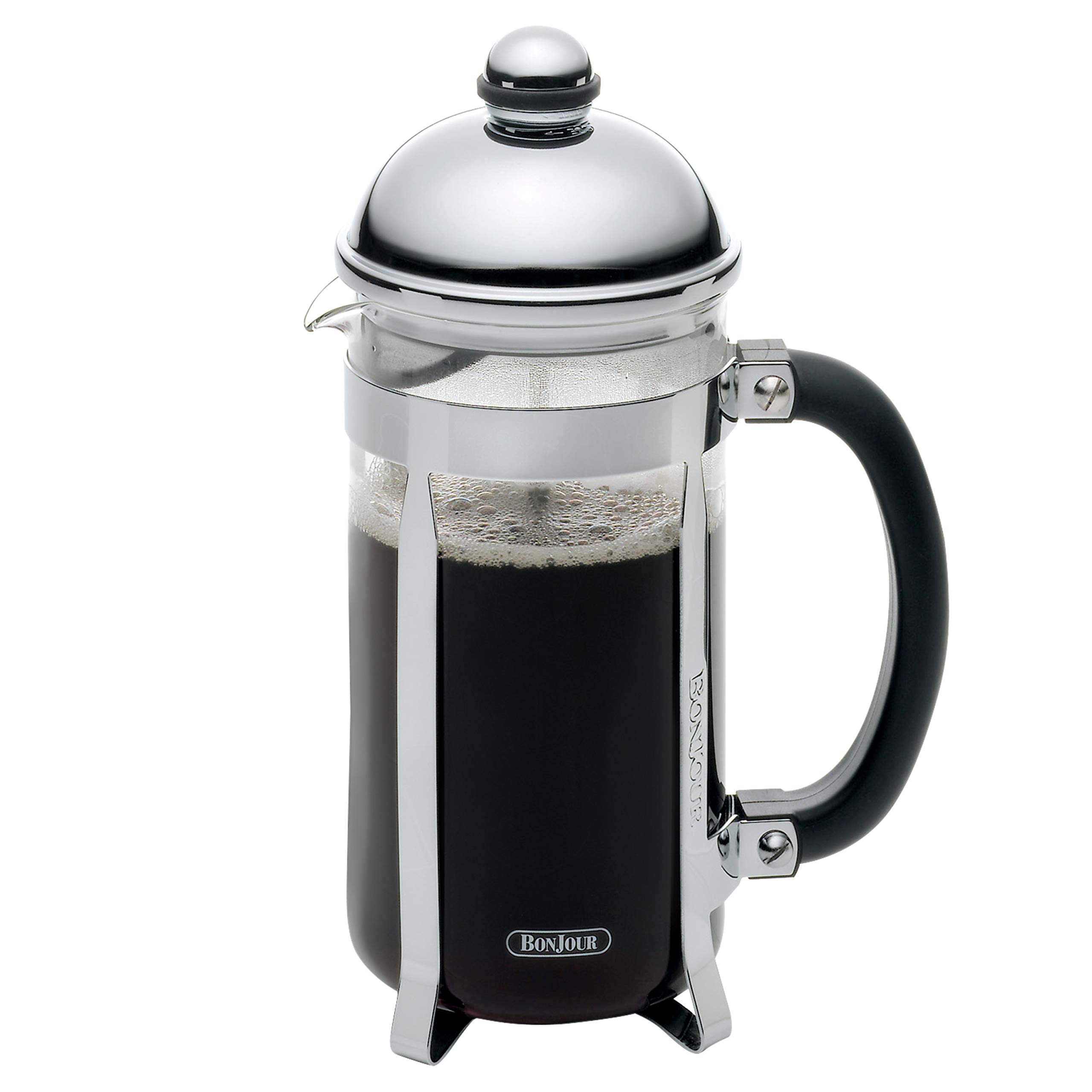Bonjour Maximus 8 Cup French Press Coffee Maker - Stainless Steel Silver - Perfect for Home, Office & Camping Brewing