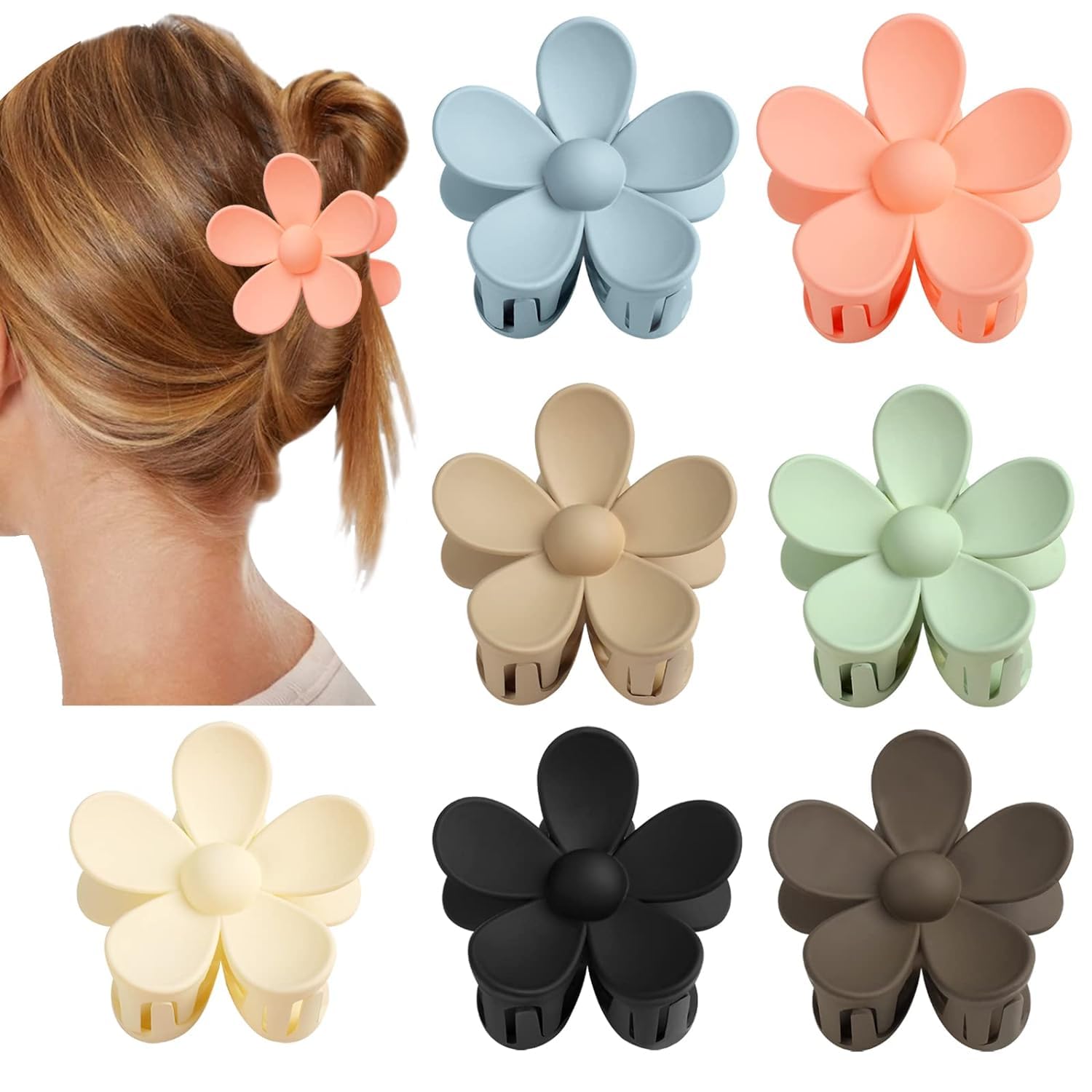 7 PCS Non-Slip Flower Claw Hair Clips for Women & Girls - Strong Hold for Thick Hair, 7 Color Options - Perfect for Everyday Styling, Ponytails & Updos