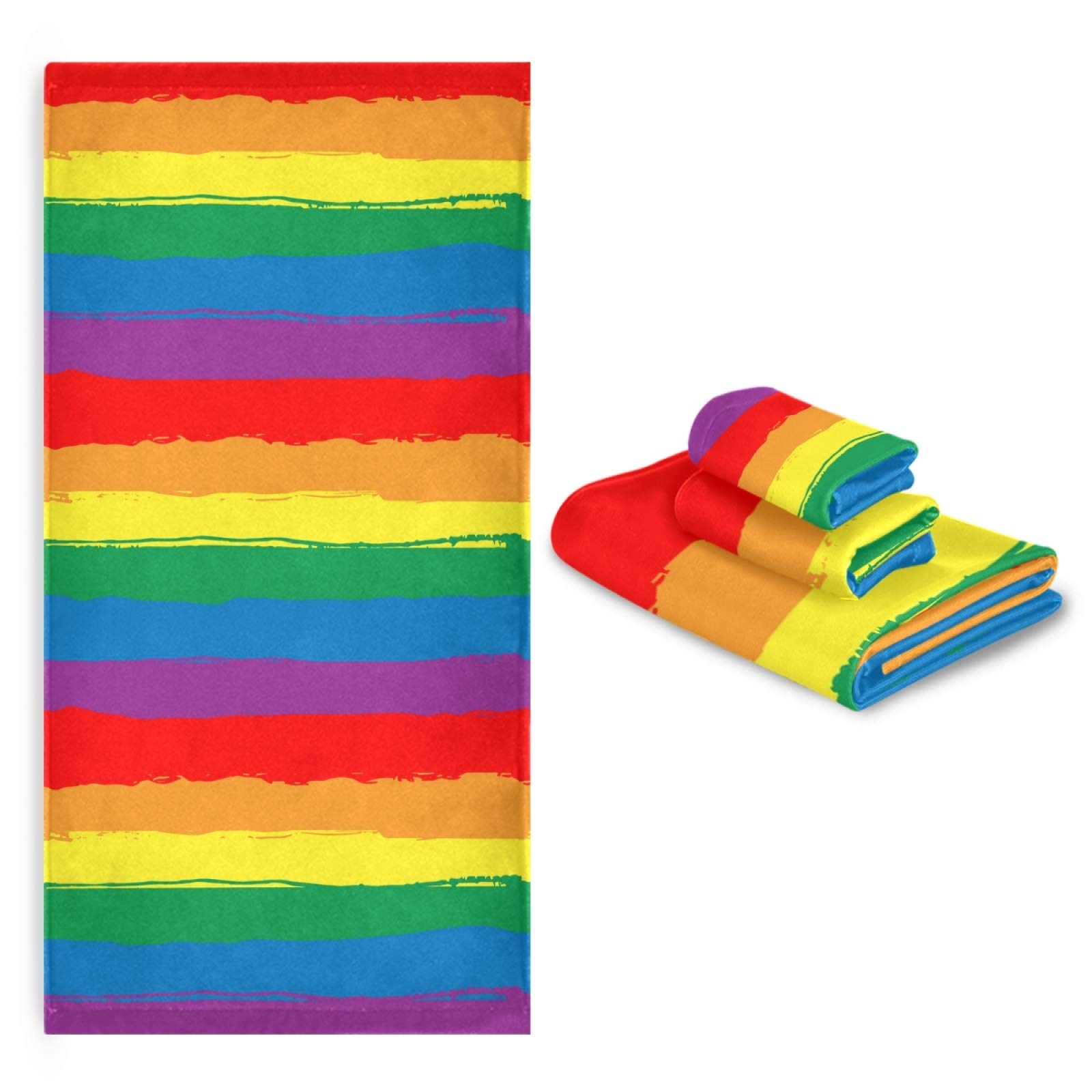 ALAZA Rainbow Striped 3-Piece Bath Towel Set - 1 Bath Towel, 1 Hand Towel, 1 Washcloth | Ultra Soft & Absorbent Cotton Towels for Bathroom, Kitchen, Gym, Beach & Travel | Home Essentials & Spa Luxury