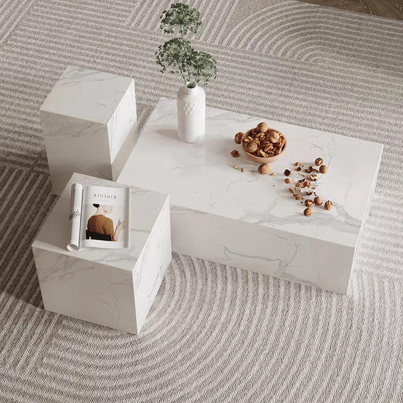 Premium Sintered Stone Marble Coffee Table Set of 3 - Modern Living Room Furniture for Home Decor & Entertaining
