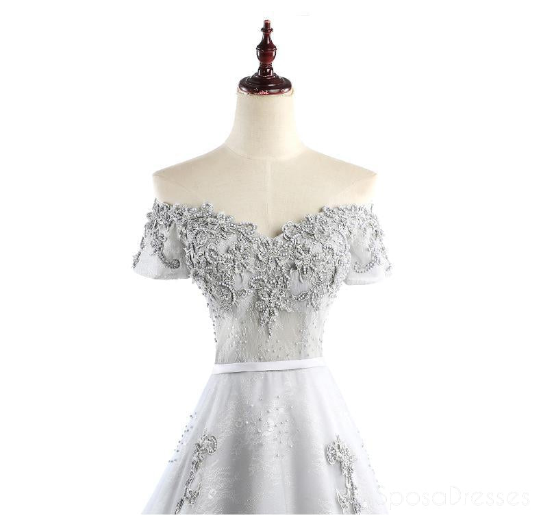 Elegant Gray Lace Beaded Off Shoulder Long Evening Prom Dress for Women - Custom Formal Gown for Party, Homecoming & Special Occasions