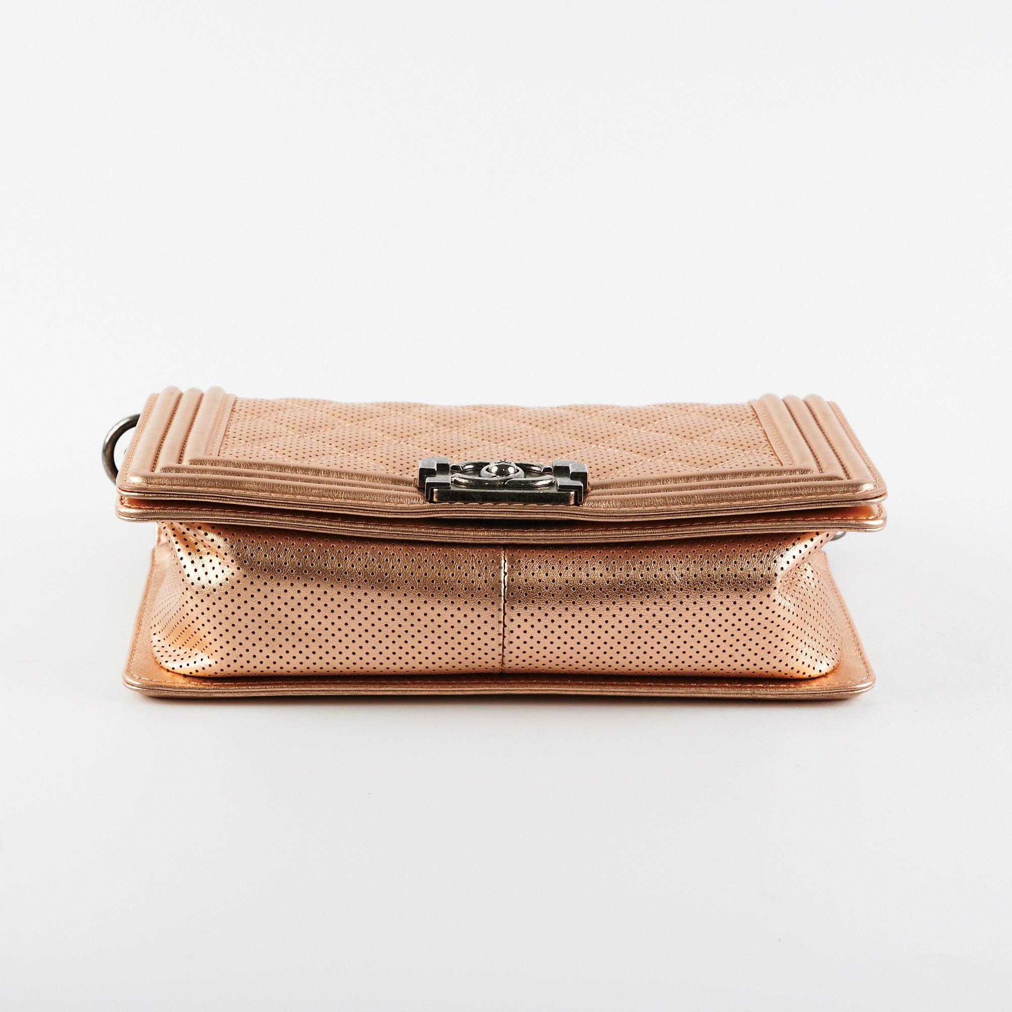 Chanel Boy Bag Perforated Rose Gold Leather Handbag - Luxury Designer Crossbody Bag for Women | Perfect for Parties, Date Nights & Special Occasions