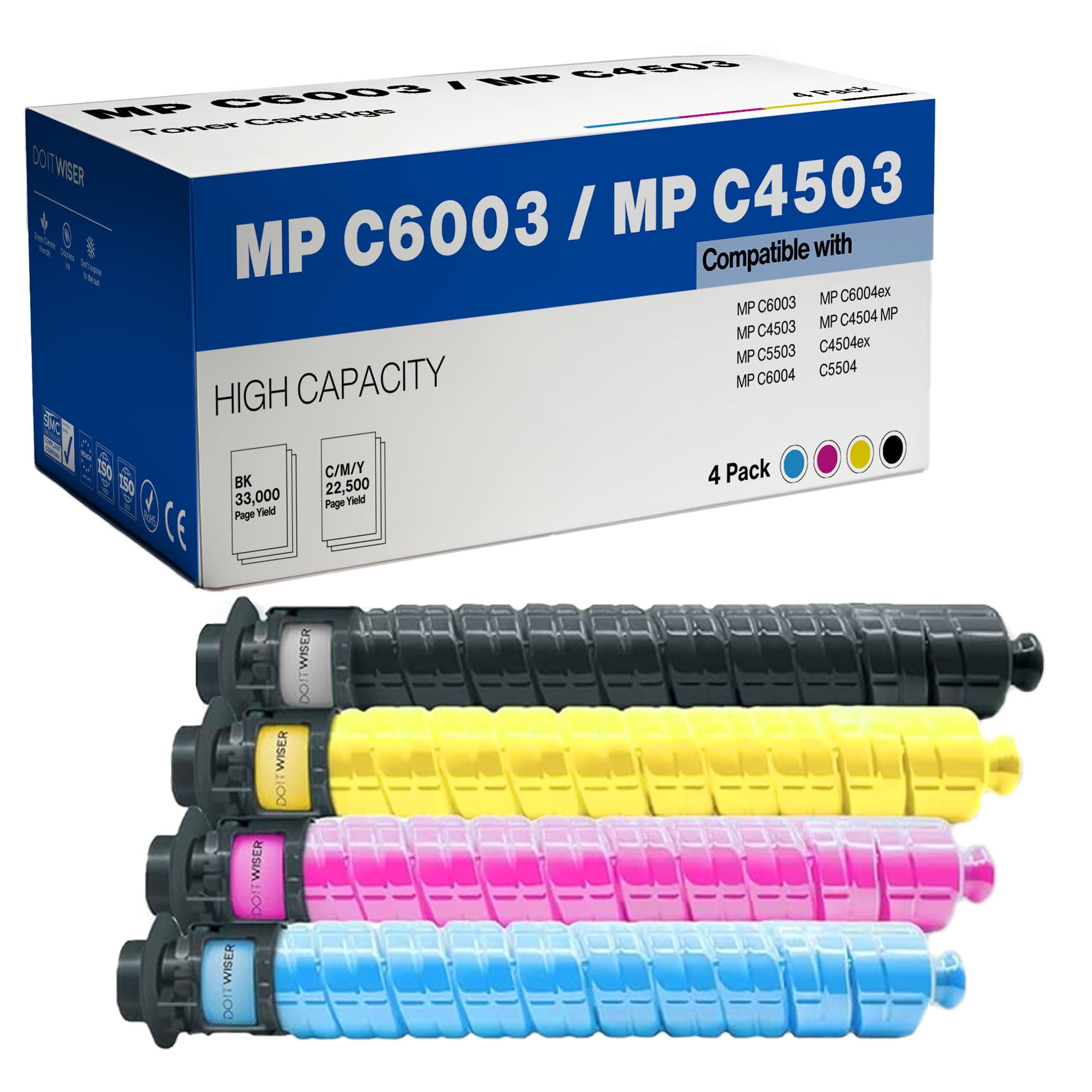 High Yield Do it Wiser Compatible Toner Cartridge (4 Pack) - Replacement for Ricoh MP C6003/4/503/504 Printer Models 841849/51/52/50 - Perfect for Office Printing & Bulk Document Copying