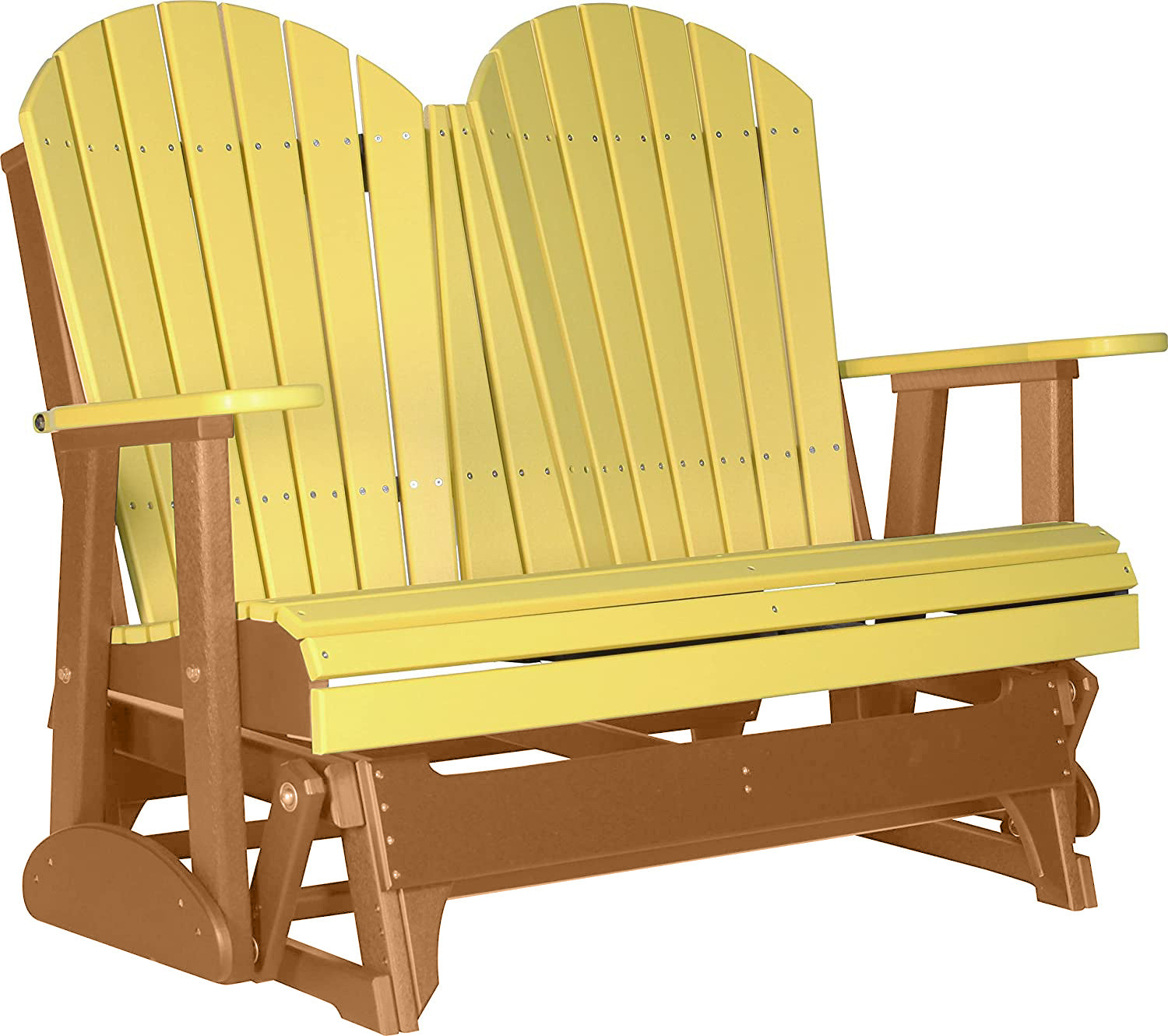 LuxCraft 4 ft. Yellow Recycled Plastic Adirondack Outdoor Glider Chair with Cup Holder - Perfect for Patio, Garden, Poolside & Backyard Relaxation