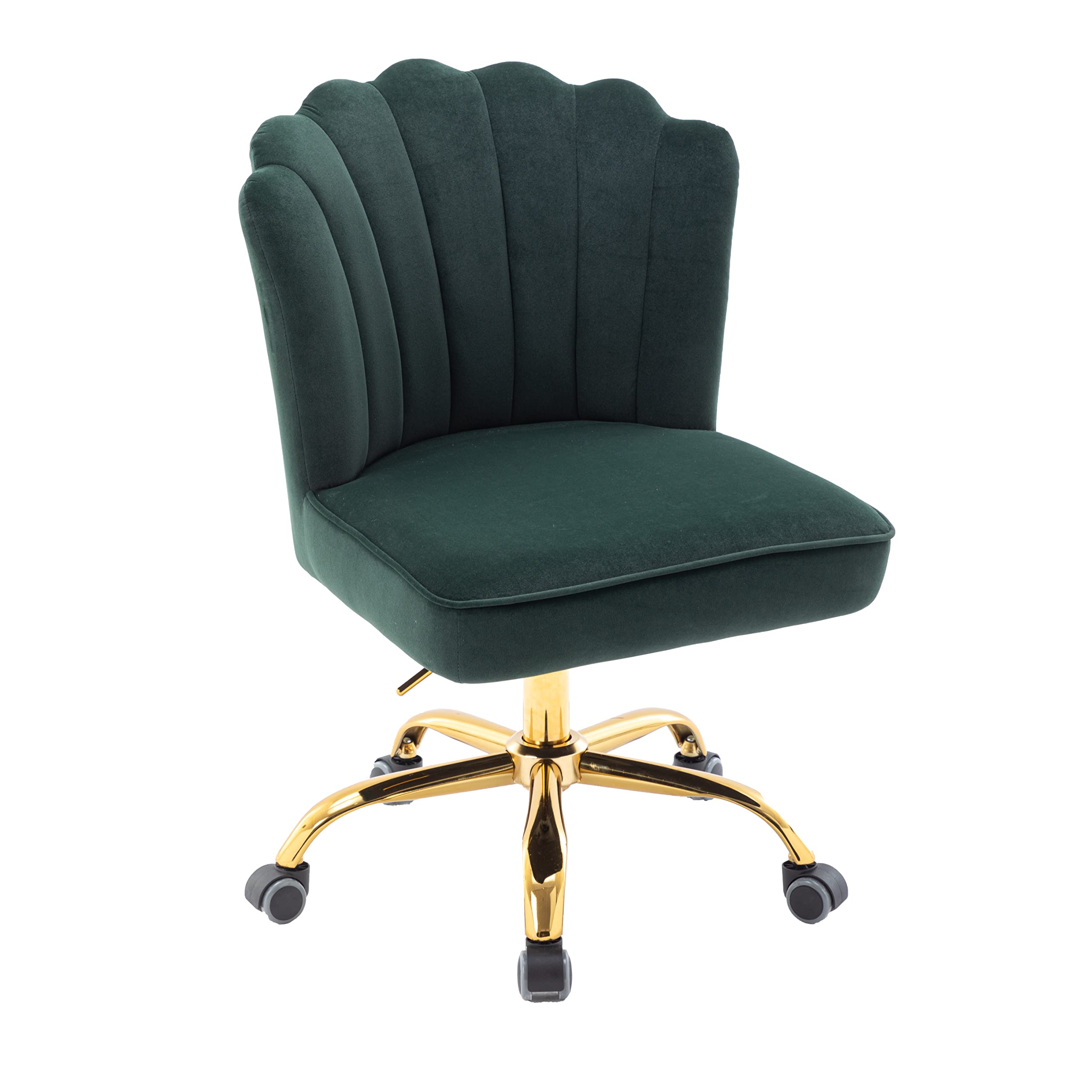 Modern Velvet Home Office Chair with Wheels - Swivel Adjustable Height Desk Chair for Work, Study, Makeup Vanity - Comfortable Task Chair for Living Room, Bedroom (Dark Green) - Perfect for Remote Work & Home Decor