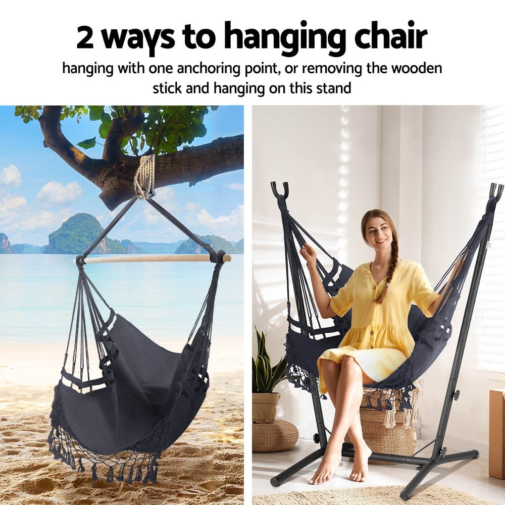 Best Hammock Chair with Stand for Outdoor Camping - Comfortable Grey Hanging Chair for Backyard, Patio & Relaxation