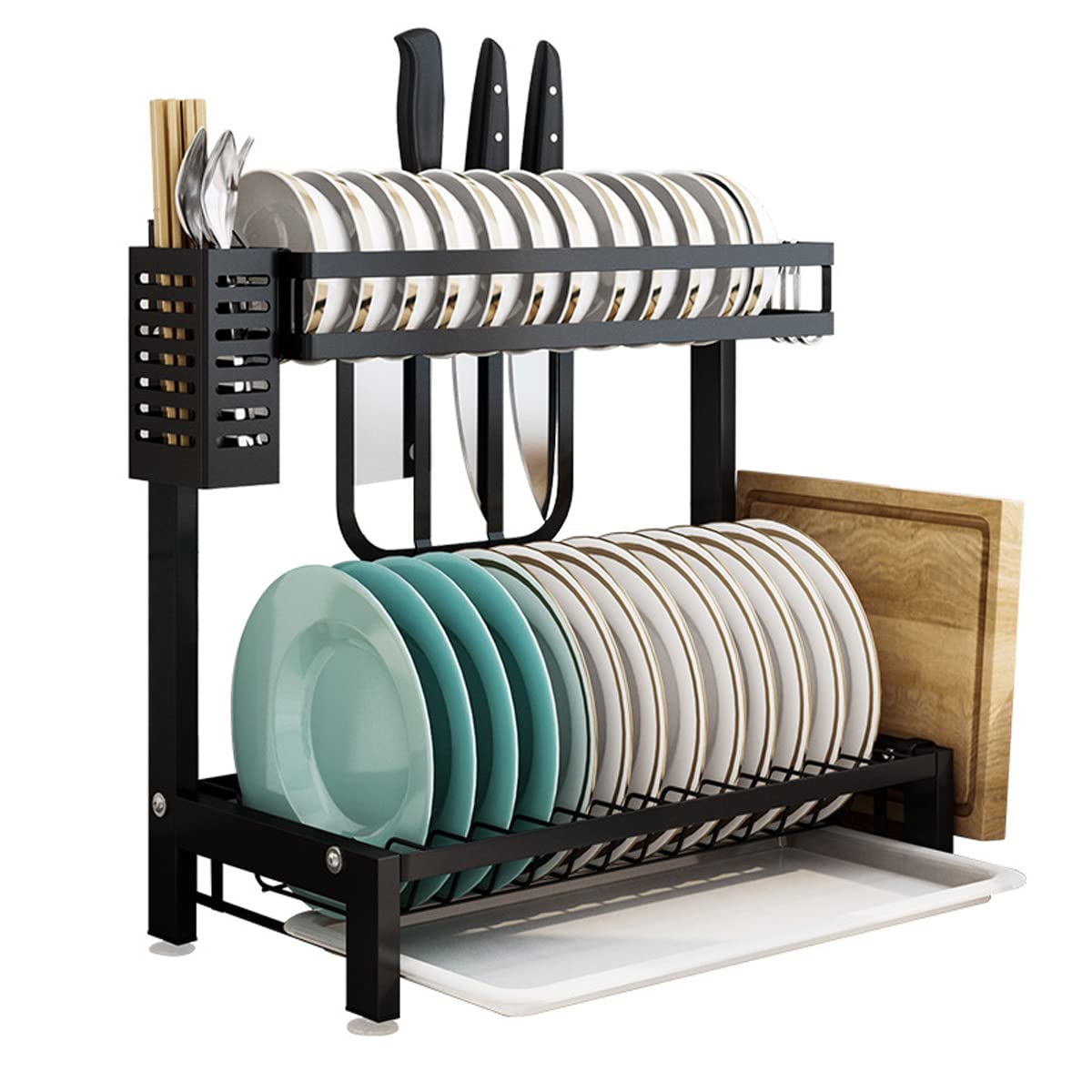 WDPINPAN 2-Layer Stainless Steel Dish Drying Rack with Drain Board & Cutting Board Holder - Space-Saving Kitchen Organizer for Countertop Sink | Perfect for Small Kitchens, Apartments & Dish Drying Storage