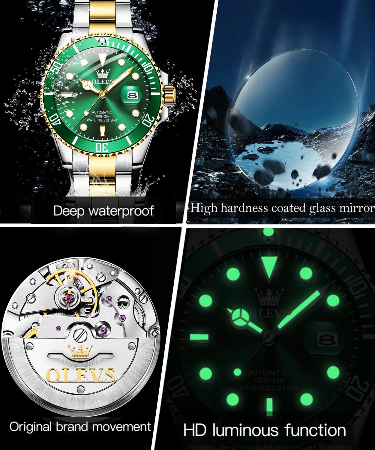 OLEVS Men's Automatic Self-Winding Mechanical Watch - Luxury Gold/Silver Stainless Steel Dress Watch with Big Face, Date Display & Luminous Hands - Waterproof & Rotating Bezel - Perfect for Business, Formal Events & Everyday Wear
