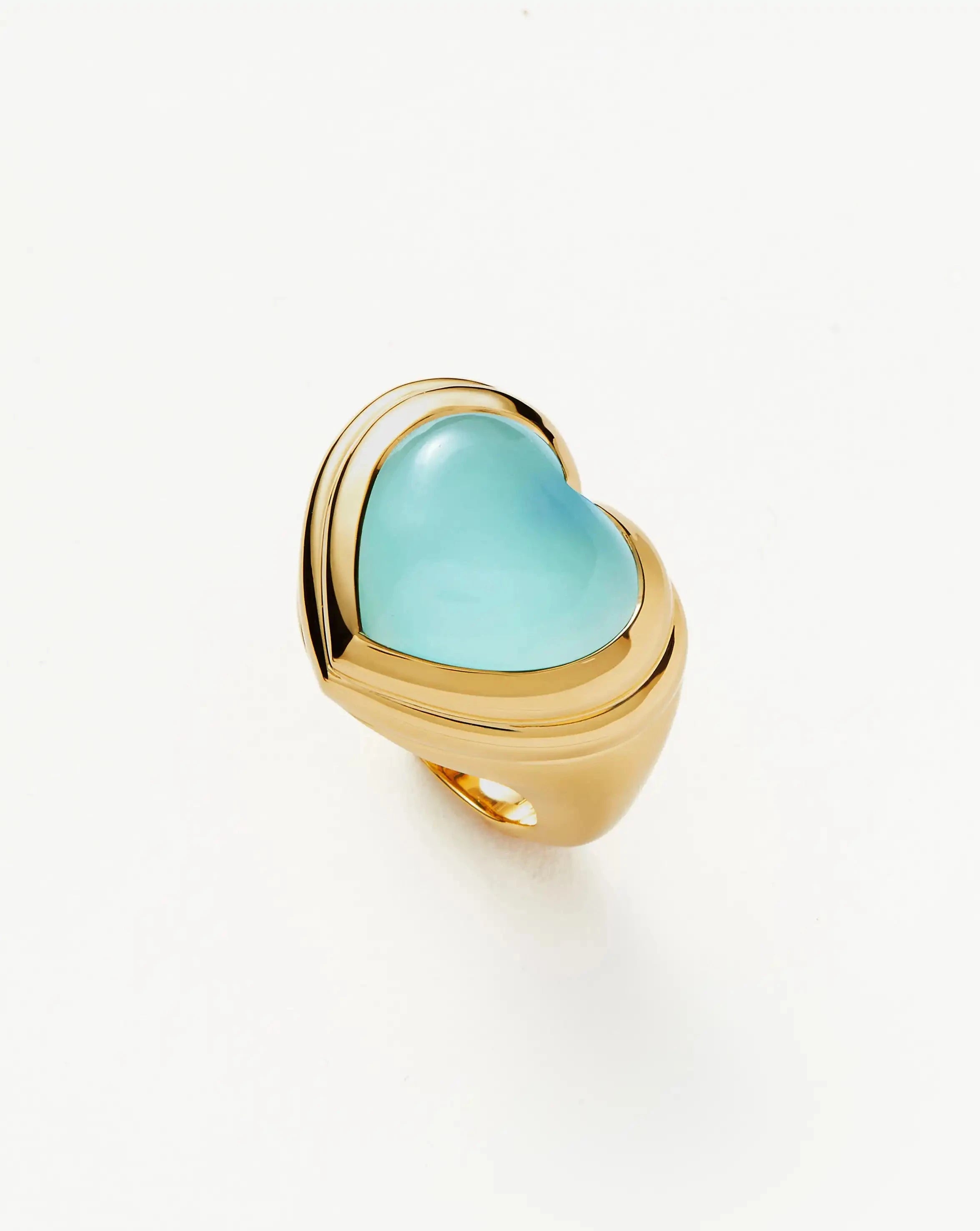18k Gold Plated Aqua Chalcedony Jelly Heart Gemstone Ring for Women - Elegant Bohemian Jewelry Gift for Valentine's Day, Anniversary & Special Occasions