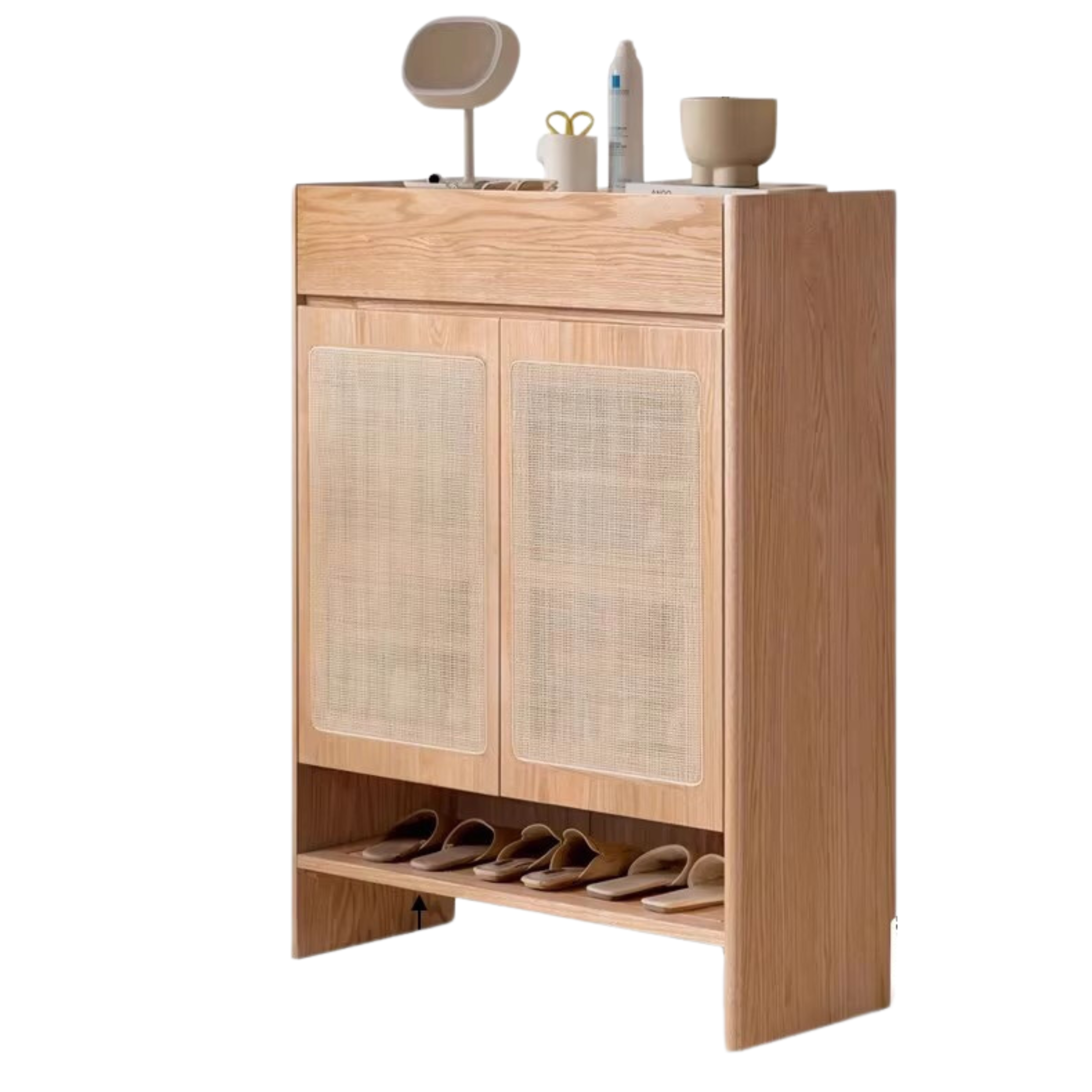 Solid Oak Wood Shoe Storage Cabinet - Modern Nordic Style with Rock Slab Design - Perfect for Entryway, Bedroom, or Closet Organization