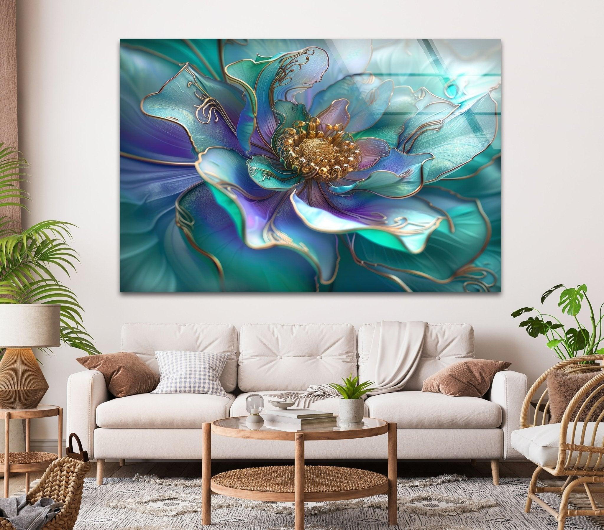 Abstract Pearlescent Flower Close-Up Glass Wall Art - Elegant Home Decor for Living Room, Bedroom & Office
