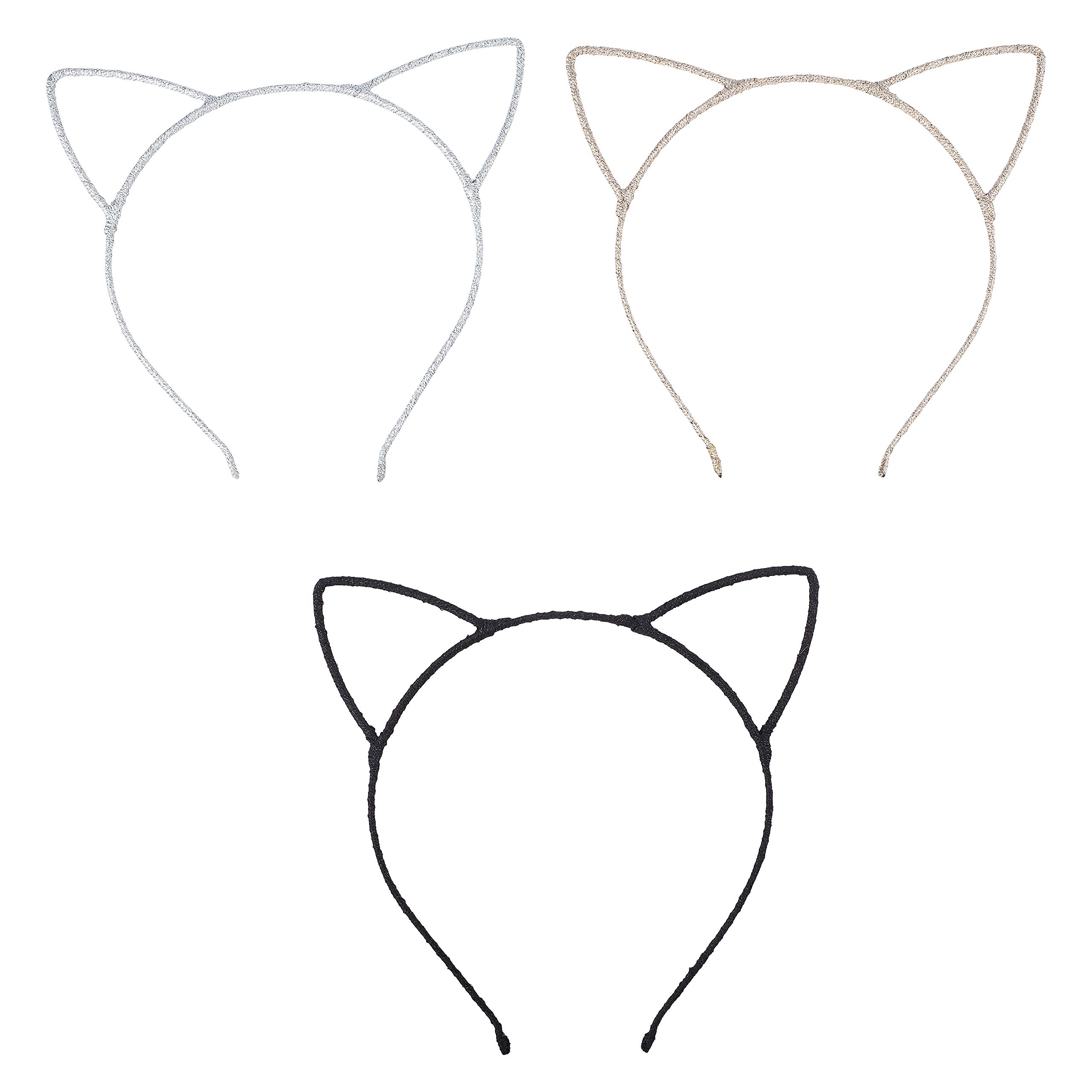 LUX ACCESSORIES White Black Blush Wire Cat Ears Headband Set (3pc) - Girls Christmas Fashion Headbands for Parties, Cosplay, and Festive Events