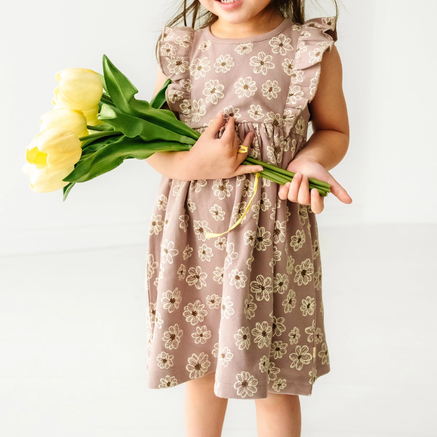 Organic Flutter Dress with Daisies Print - Women's Boho Summer Dress for Beach, Vacation & Casual Wear