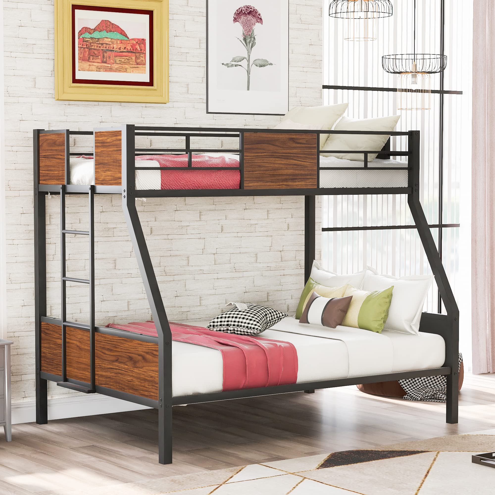 Twin Over Full Metal Bunk Bed Frame - Sturdy Steel Bunk Beds for Kids, Teens & Adults - Modern Black Bedroom & Dorm Furniture for Space Saving