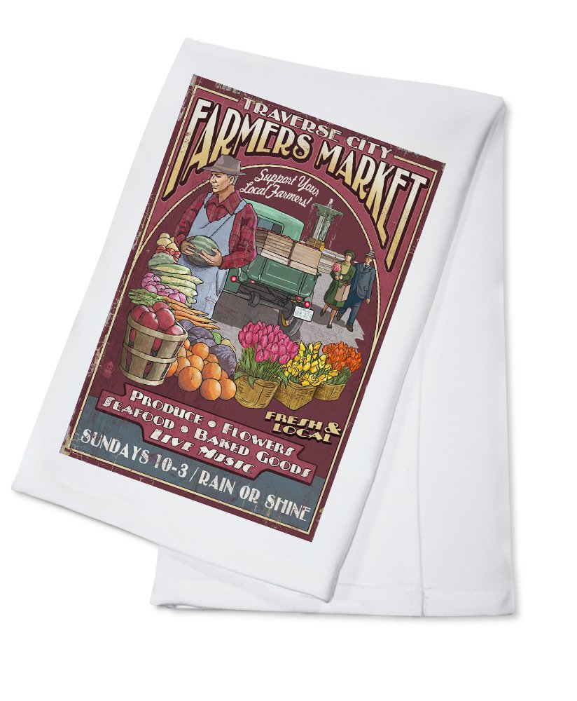 Vintage Michigan Farmers Market Tea Towel - 100% Cotton Decorative Hand Towel for Kitchen & Home Decor - Perfect for Farmhouse Style, Rustic Kitchen, and Gift Giving