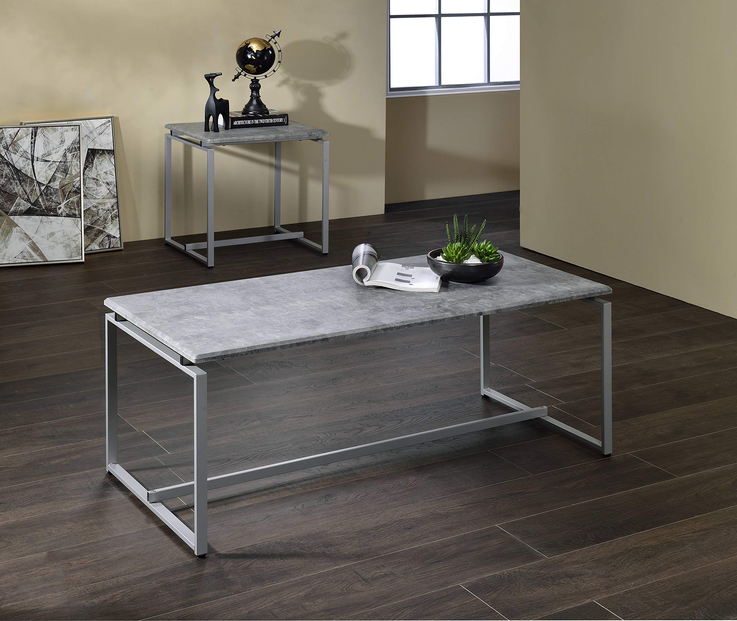 Gray Wooden Coffee Table Set - 3-Piece Rectangular End Tables for Living Room