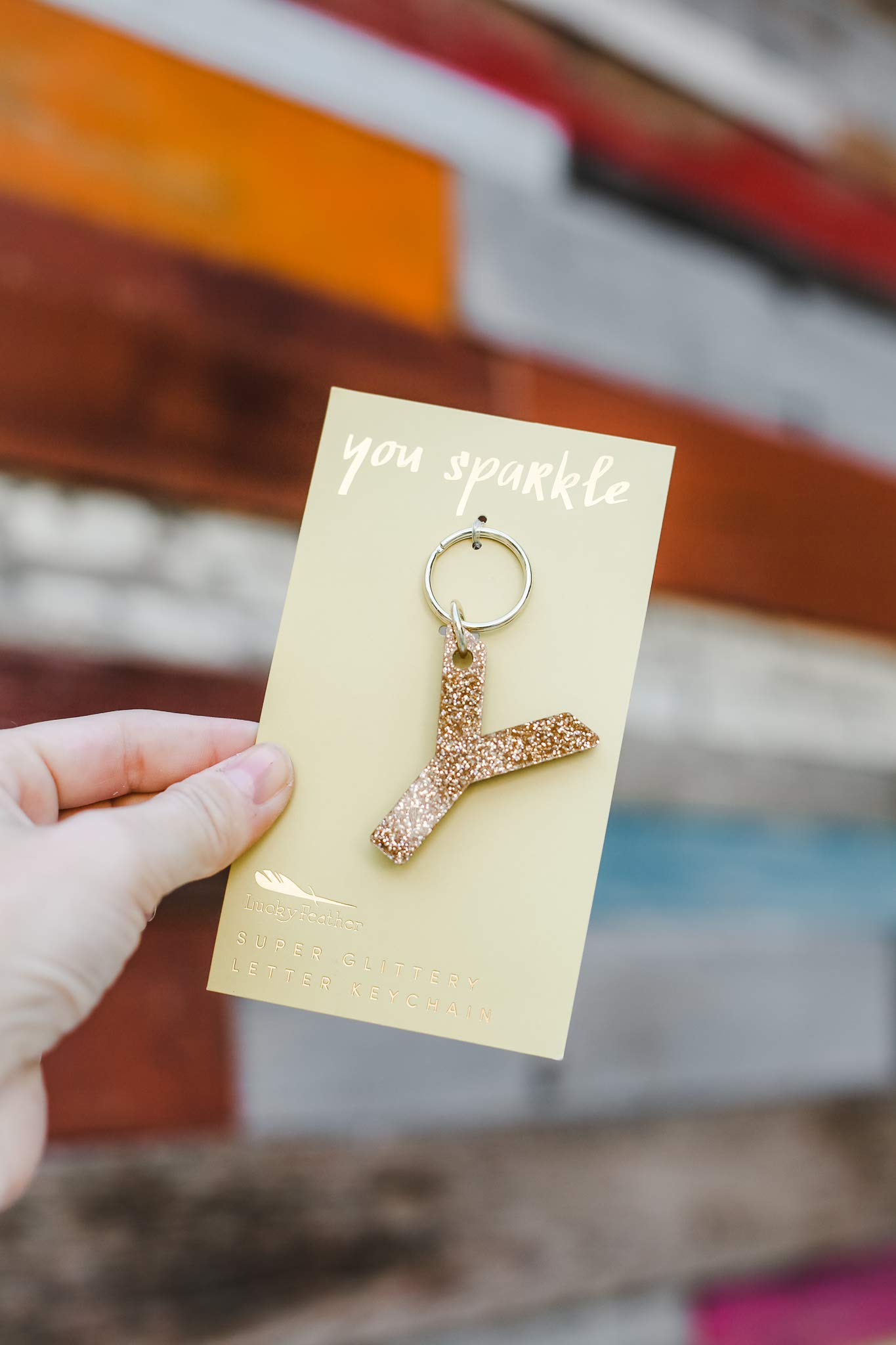 Lucky Feather Initial Keychain - Gold Glitter Letter Key Chain for Women & Men | Personalized Purse Charm, Bag Accessory | Perfect Gift for Birthdays, Anniversaries | Use for Keys, Wallets, Backpacks & Gifts