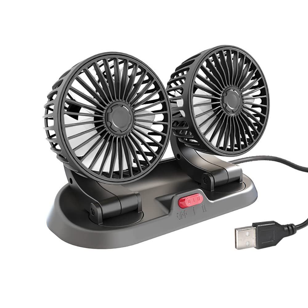 Dual Head USB Car Fan - Powerful 2-Speed Dashboard Vent Fan with High Airflow for Summer | Perfect for Cars, Trucks & RVs | Stay Cool on Road Trips & Commutes