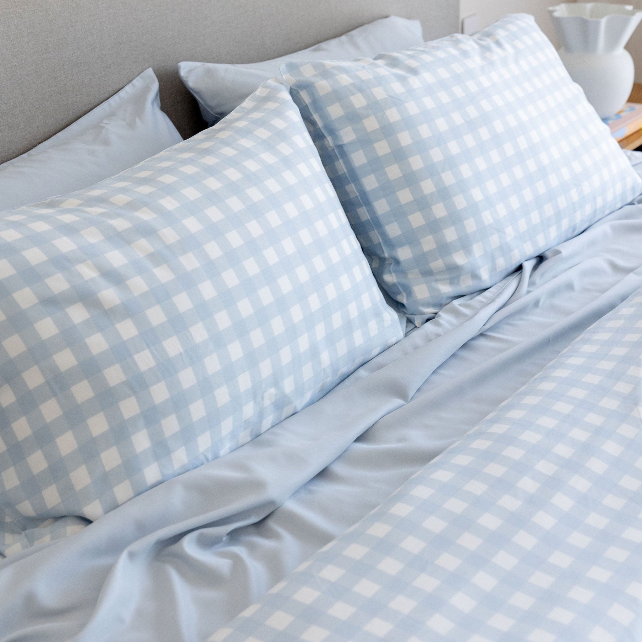 Premium Bamboo Quilt Cover Set - Breathable & Hypoallergenic Sky Gingham Pattern - Perfect for Bedroom, Guest Room & Cozy Home Decor