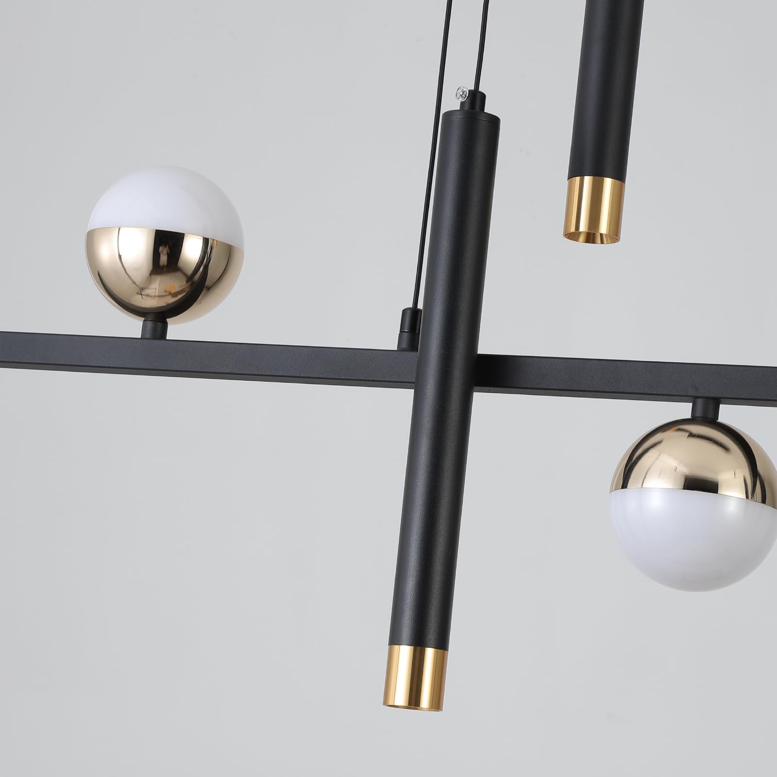 Modern LED Chandelier for Dining Room - Dimmable Black Gold Kitchen Island Pendant Light, Linear Ring Globe Ceiling Fixture | Perfect for Contemporary Home Decor, Restaurant Lighting & Open Concept Spaces