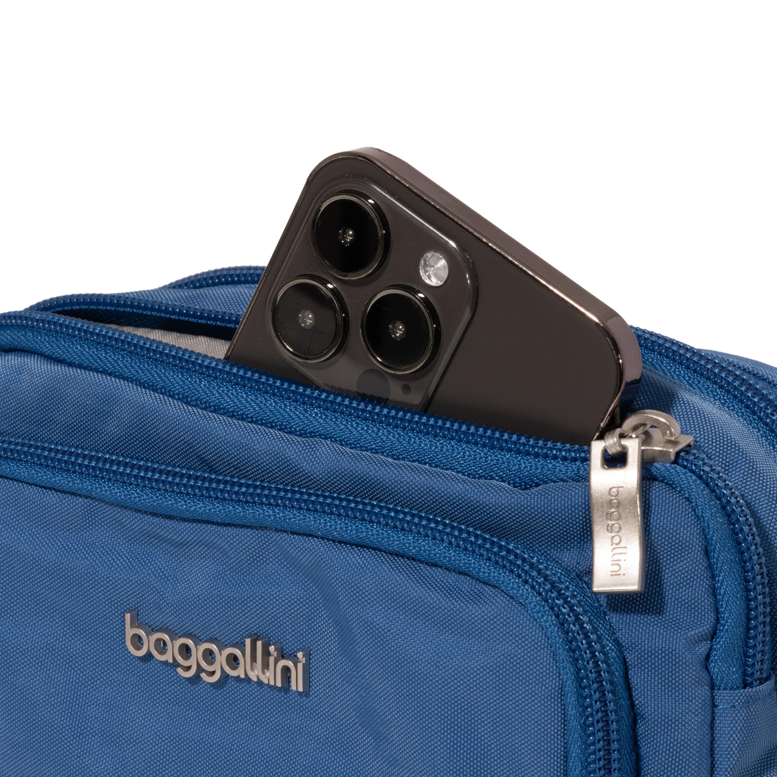 Baggallini RFID Blocking Triple Zip Crossbody Bag for Women - 8x6 Inch Convertible Fanny Pack, Waist Bag & Shoulder Purse - Water Resistant Travel Essentials for Shopping, Commuting & Outdoor Adventures