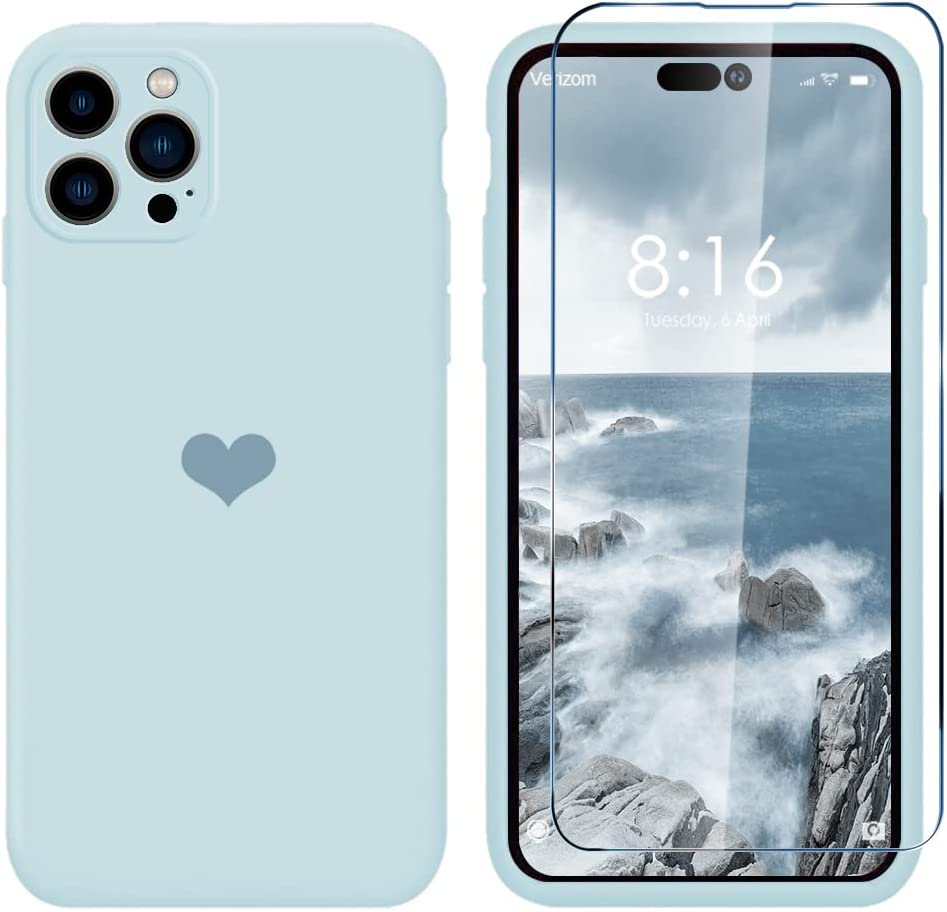 iPhone 14 Pro Case - Slim Silicone Soft Cover with Stylish Heart Pattern for Women & Men, Cute Purple Protective Phone Case - Perfect for Everyday Use, Travel & Gift Giving