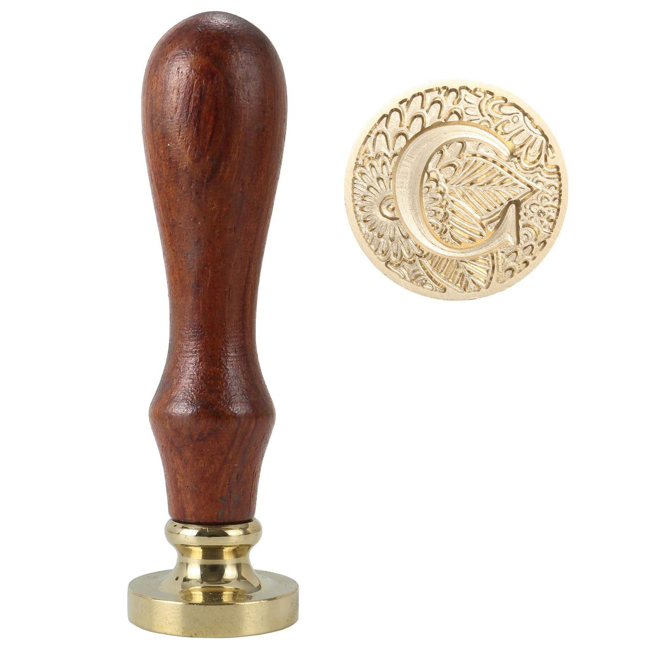 Yoption Brass Letter C Wax Seal Stamp - Botanical Alphabet Initial Sealing Stamp with Wooden Handle for Wedding Invitations, DIY Crafts & Vintage Letter Sealing