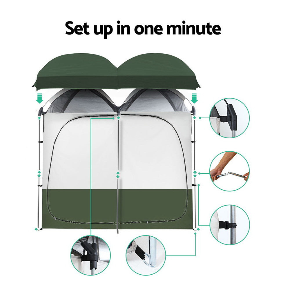Weisshorn Double Camping Shower Toilet Tent - Portable Outdoor Privacy Shelter for Camping, Hiking & Beach - Green Change Room with Durable Waterproof Fabric