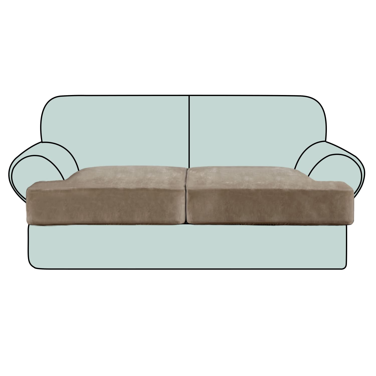 Stretch Velvet T Cushion Sofa Slipcovers - 2 Piece Elastic Couch Covers for 2-Seat Sofa, Thickened Fabric, Taupe - Perfect for Living Room, Home Decor & Furniture Protection