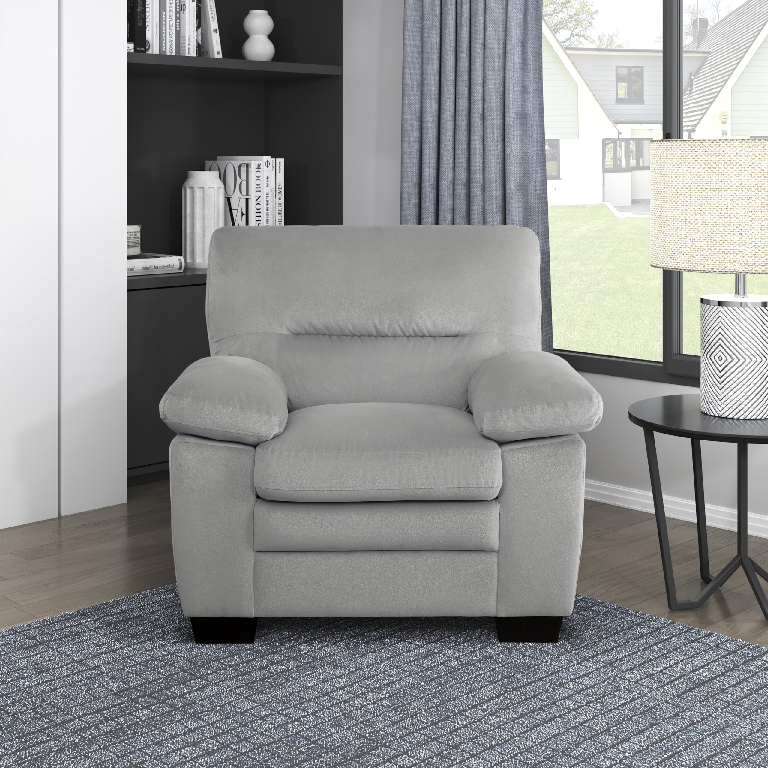 Lexicon Single Sofa Chair - Modern Upholstered Accent Armchair for Living Room, Bedroom, Office & Waiting Room - Comfortable Lounge Chair in Gray - Perfect for Reading Nooks, Home Theaters & Reception Areas