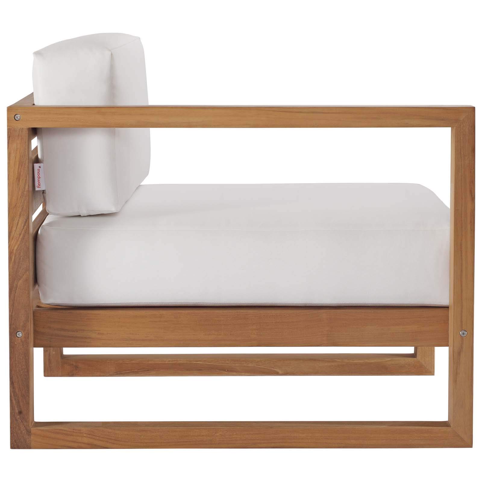 Modway EEI-4257-NAT-WHI-SET 4-Piece Teak Wood Patio Furniture Set with Sofa & Coffee Table in Natural White - Perfect for Outdoor Living, Garden, Poolside & Backyard Relaxation