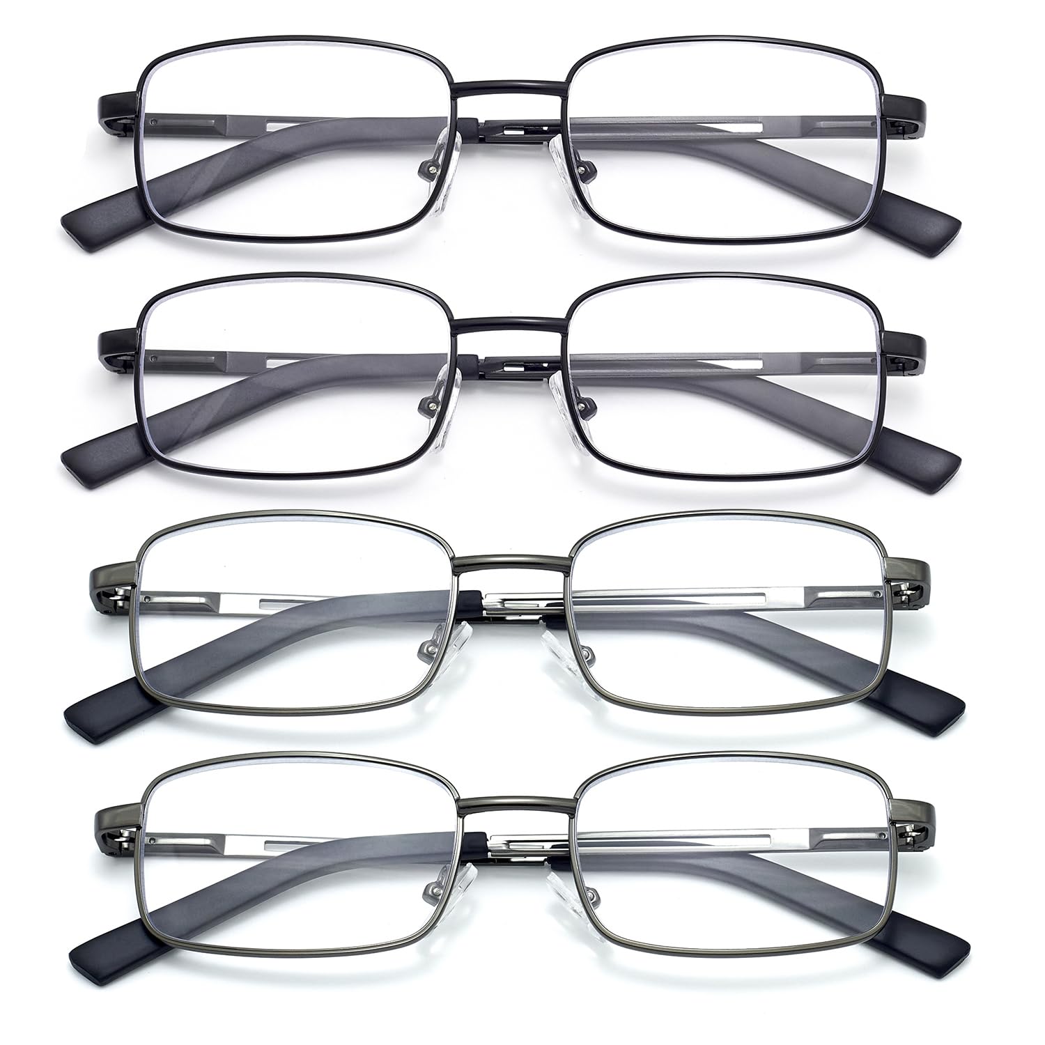 Premium Stainless Steel Reading Glasses for Men - Blue Light Blocking Computer Glasses with Clear Lens & Soft Protective Case - Ideal for Office Work, Screen Time & Book Reading
